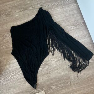 One Shoulder Fringe Bodysuit